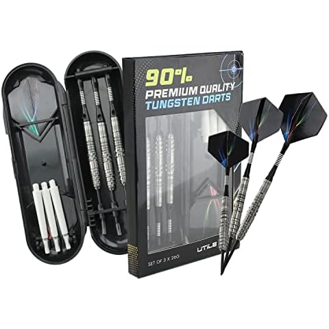 UTILE 90% Premium Quality Professional Tungsten Darts Steel Stip- Darts Set of 3 x 26gr - Flights and Stems Included Cover