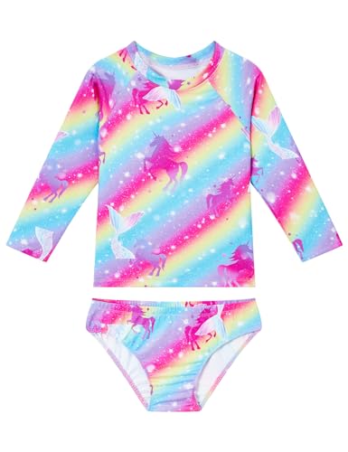 Image of Snowheart Girls Rash Guard Sets Long Sleeves Swimsuit 2 Pieces Tankini Bathing Suit Swimwear for Girls 3-12 Years