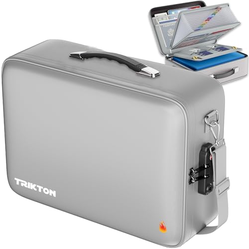 TRIKTON XXL Legal-Size Fire & Water-Resistant Document Box with TSA Lock - Hard-Shell Case (17×13×6 in) Hard Case File Organizer for Important Documents, Laptop, Passport, Wills, Certificates (Silver)