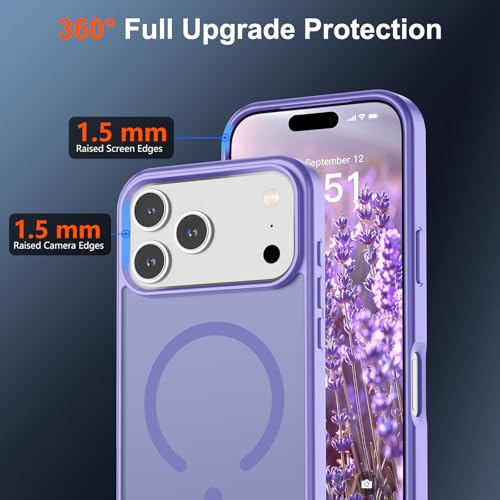 Image of SUPFINE Magnetic for iPhone 17 Pro Max Case (Compatible with MagSafe)(Military Grade Drop Protection) Translucent Matte Shockproof with Anti-Fingerprint Phone Cover 2025,Purple