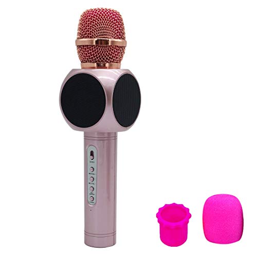 Karaoke Microphone Bluetooth speaker GRULLIN Wireless Voice Change Karaoke Player für Android IOS Iphone Smartphone Outdoor KTV Home Party Kid Musik Lautsprecher (Rose Gold)