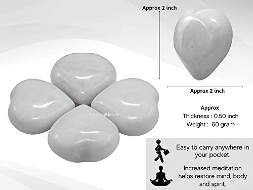 Image of White Agate Snow Quratz Crystal Heart Palm Pebbles Stones for Anxiety Stress Relief Massage - AAA Grade Original Healing Gemstone Agate Heart Palm Stone for Yoga Meditation Spiritual