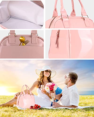 Yookee Home Shiny Insulated Lunch Bags For Women Waterproof Adult Lunch Box For Women Pink Large Capacity Lunch Cooler Bag Cute Purse Lunchbag For Ladies For Work Outdoor Travel #TOP3