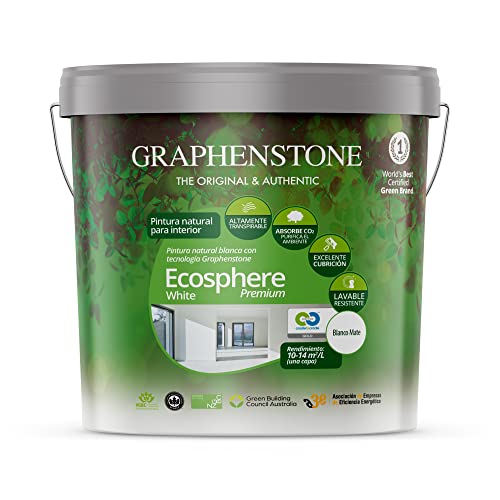 Graphenstone – Pintura ecológica para ambientes sanos - interior y exterior (Paredes, techos y fachadas), Blanco, 15L