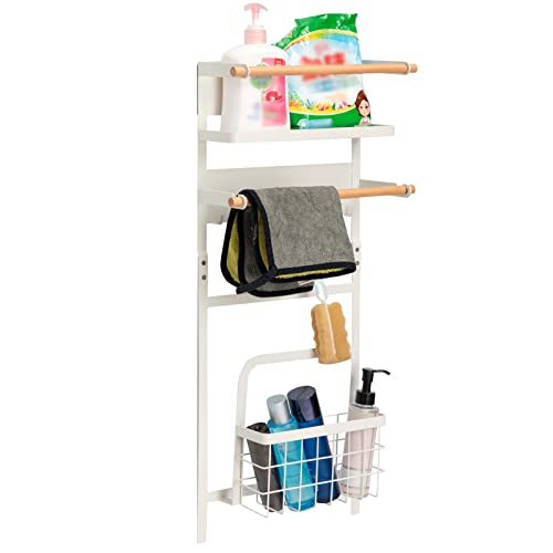 DOEWORKS Washing Machine Magnetic Storage Rack for Toilet, Metal Washroom Machine Side Magnetic Suction Storage Holders, Washing Accessories Storage Rack for Small Space in Toilet, White