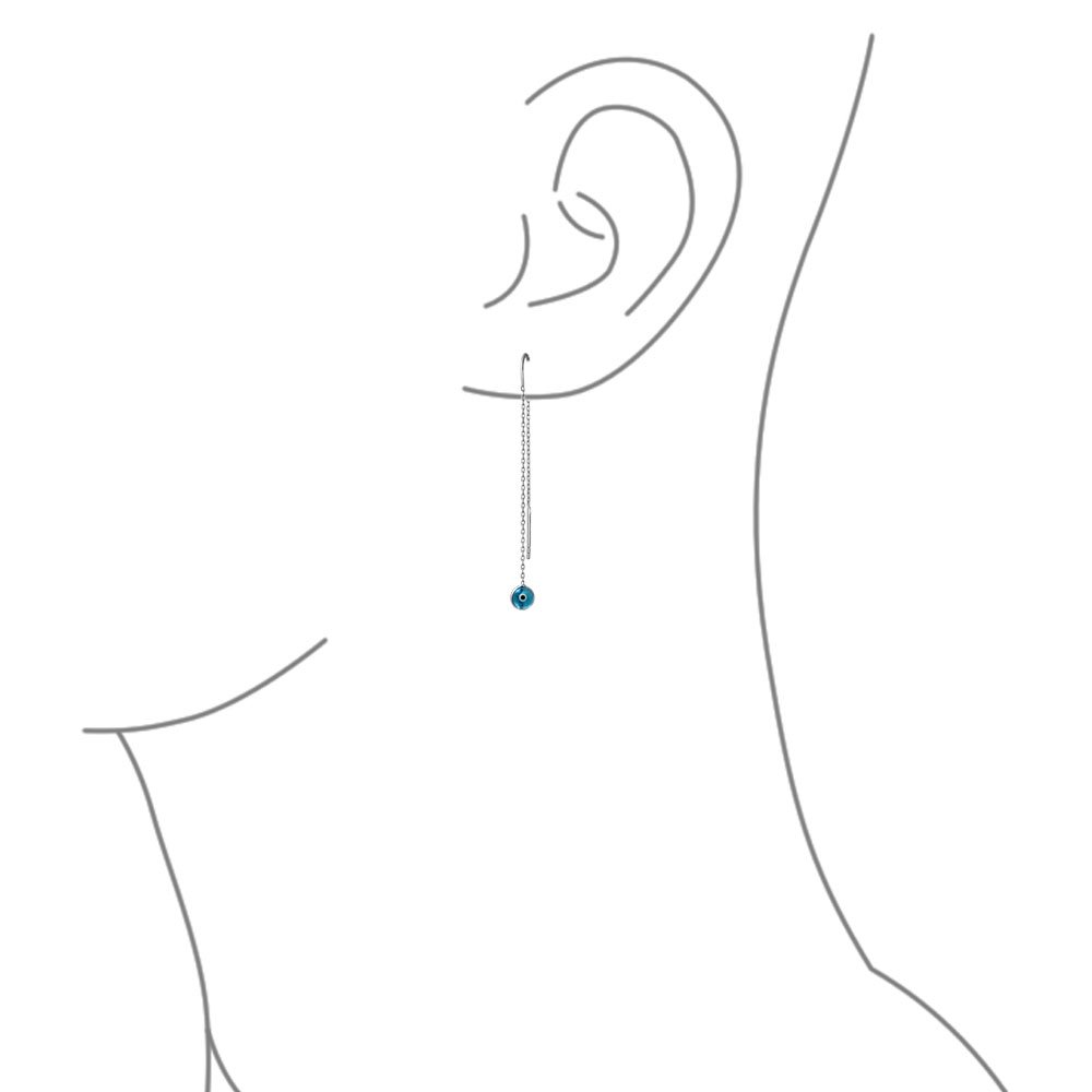Pendientes de hilo espiritual con cadena fina de ojo turco azul de cristal de Murano para mujer para adolescente de plata esterlina .925
