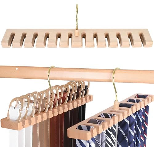 YIDAYO 多用途ベルトラック - ベルト 収納 & ネクタイ 収納用 木製ハンガー コンパクト 収納ソリューション