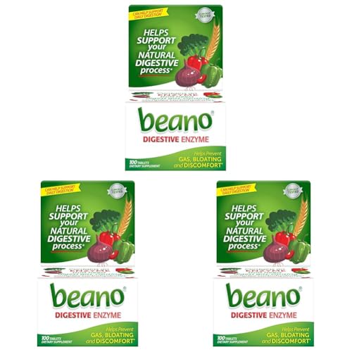 Image of Beano Digestive Enzyme, Preventive Gas Relief for Adults, Helps Prevent Gas & Bloating, 100 Tablets (Pack of 3)