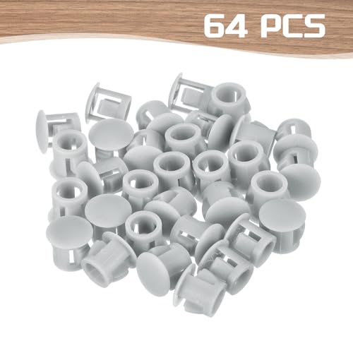Image of MECCANIXITY 64PCS 7mm(1 /4 inch) Light Gray Plastic Hole Plugs, Flush Type Panel Hole Plugs Insert End Caps for Locking Hole Tubes Furniture Cabinet