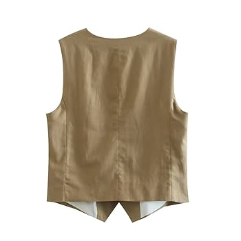 2 Pieces Sets Women Linen-Blend Slim-Fit Sleeveless Suit
