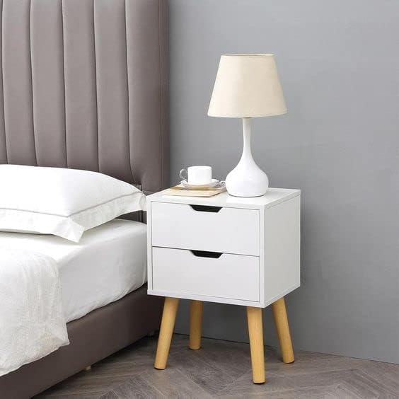Wu Dtimber Engineered Wood End Table Sturdy Table with 2 Drawer Bedside ...