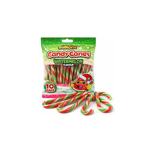 Millions Candy Canes Watermelon 10 Pack – Sucres d’Orge Saveur Pastèque Rouge, Vert & Blanc – Bonbons de Noël pour Décoration Sapin, Bas de Noël,...