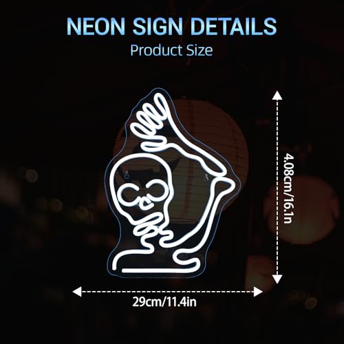 Image of Skeleton Skull Neon Sign White Halloween Waving Ghost Led Light Up Signs for Wall Window Decor Usb Fun Lamp Neon Light Signs for Bedroom Beer Bar Man Room Birthday Halloween Party Gifts