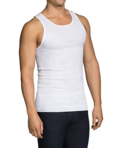 Fruit of the Loom Men's 100% Cotton A-Shirts Tank Tops Undershirts (Solid White, Medium)
