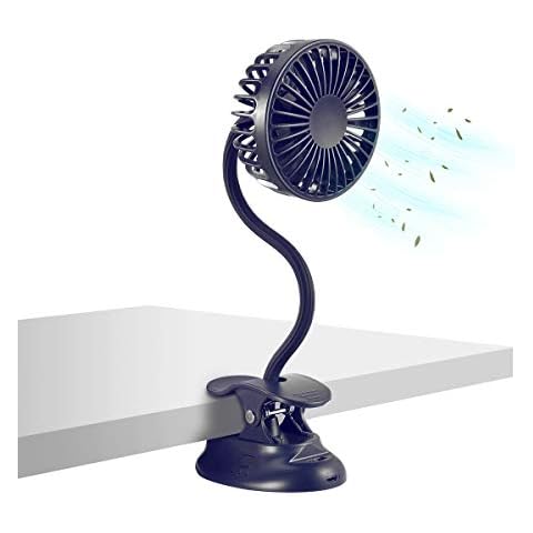 Clip on Fan Usb Mini Fan Battery Operated Desk Fan with Emergency Power Bank, Baby Stroller Fan Rechargeable Personal Fan Flexible Neck 3 Speeds Great for Beach Car Camping Dorm Bed Office-Navy Blue Cover