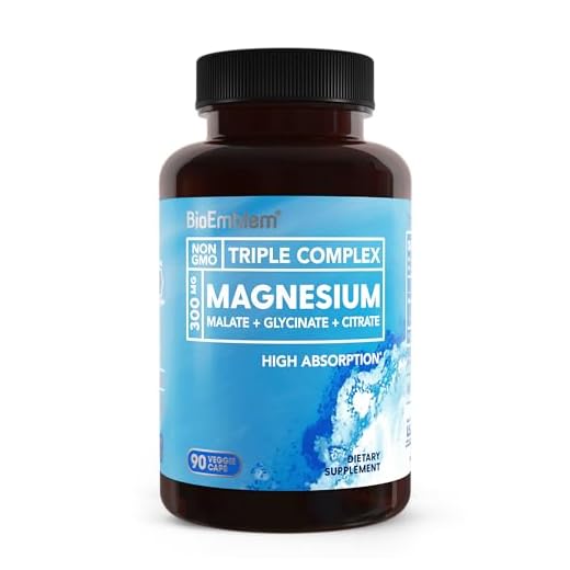 BioEmblem Triple Magnesium Complex | 300mg of Magnesium Glycinate, Malate, & Citrate for Muscles, Nerves, & Energy | High Absorption | Vegan, Non-GMO | 90 Capsules