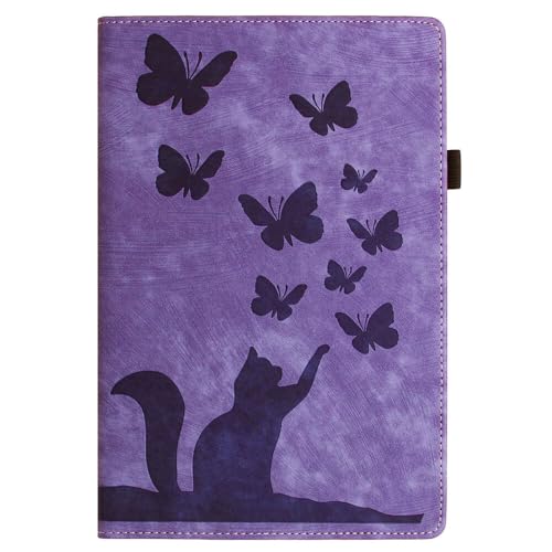 Étui iPad mini 7 2024 en cuir violet avec motif chat et papillon pour modèle A17 Pro