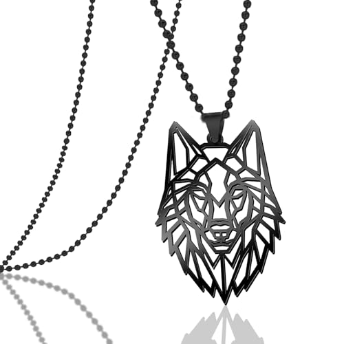 Imagen de Collar con colgante de lobo de moda de acero inoxidable hueco de lobo de pared Collar con dije de animal I am Wolf Fans Jewelry Regalo único para hombres y adolescentes