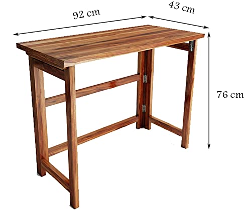 Image of Solid Wood Folding Study Table Laptop Computer Pc Writing Foldable Desk for Home & Office Space Saving Sleek Design (Teak Finish 1, Standard)