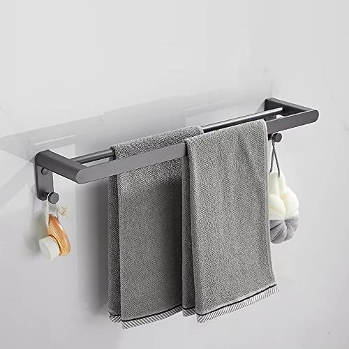 Juego de estantes de baño de 50 cm, estantes flotantes dobles con organizador de ducha multifuncional, toallero de metal de aluminio, perfecto para soporte de cepillo de dientes y papel.
