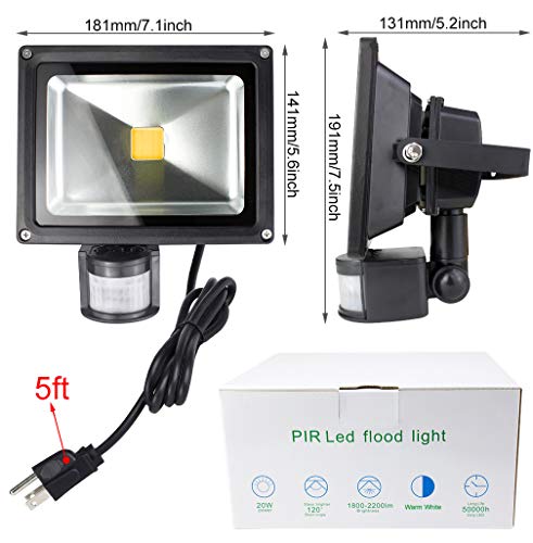 Asign Big Sale！20W Motion Sensor Led Flood Light, 3000K Warm White, 2400Lm(Max), Ip65 Waterproof Security Spotlight With Pir For Driveway, Square - Black #TOP5