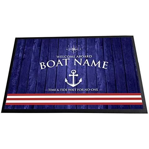 Artylicious Personalised Boat - Narrow boat / Yacht / sailboat / canal barge - Nautical striped anchor door mat 60 x 40 cm Cover