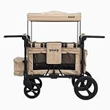 Keenz MOOV 4-Passenger All-Terrain Stroller Wagon with Reclining Seats, Built-in Cooler, Push/Pull Handle, Rubber Wheels, and Activity Tray – Foldable Wagon for Four Kids, Mocha