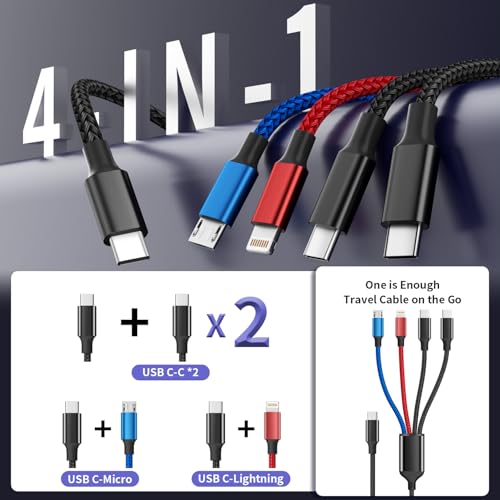 Image of USB C 4 in 1 Charging Cable, Charging Cords for Multiple Devices, 2Pack 5FT | Multi Charging Cable with Dual Type-C /IP /Micro, USB C Cable for iPhone17-8, Android, Tablet, Pad, Multiple Phone Charger Cord