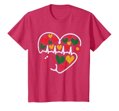 Stethoscope Heart Juneteenth Melanin Nurse African American T-Shirt, Youth, Red Heather, Large