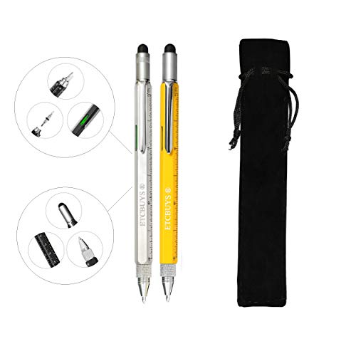 Screwdriver Pen Pocket Multi-Tool 6 in 1 â€“ Multi-Functional & Sturdy Aluminum DIY Tool, With Screwdriver, Stylus, Bubble Level, Ruler & Phillips Flathead Bit, Unique Gift Idea (2 Piece, Silver/Yellow)