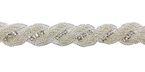 ModaTrims Hot-Fix or Sew-On Beaded Crystal Rhinestone Trim by Yard for Bridal Belt Wedding Sash (Clear Crystals, Silver Beads, Silver Cups, 1 Yard x 1 Inch Wide)
