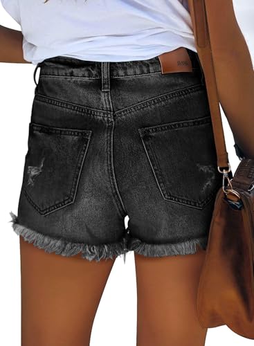 Image of onlypuff Women Denim Shorts Ripped Mid Waisted Jean Shorts with Pockets
