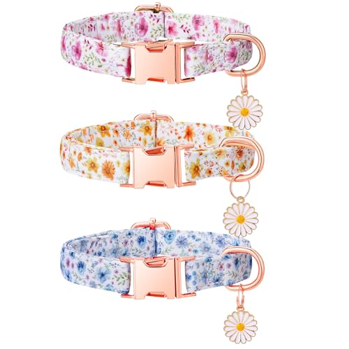 3 Pack Floral Dog Collars for Small Dogs Flower Dog Collars with Pendant for Girl Female Dogs Cute Puppy Pet Collar