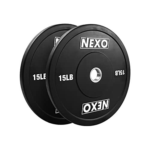 NEXO 15LB Rubber Bumper Plate Pair - Premium Matte Black Finish 2x 15LB Cross Training Weight Plates