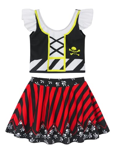 Image of WonderBabe Princess Swimsuits Girls Two Pieces Swimsuits Summer Rash Guard Swimwear Ruffles Sleeve Bathing Suit with Skirt