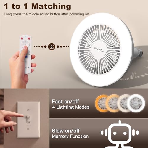 Aoncia SCREW IN CEILING FAN IN LIGHT SOCKET Socket Fan Light With Remote thumb #7