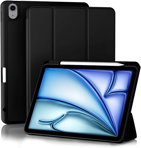 Image of ProElite Case for for Apple iPad Air 11 Inch M4 /M3 /M2 2026 /2025 /2024, Air 5th /4th Gen 10.9 inch Pencil Cover for iPad Air [Auto Sleep /Wake Cover] [Pencil Holder] [Soft Flexible Case] Recoil Serie, Black