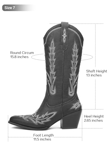 Cowboy Boots for Women Cowgirl Boots Mid Calf Western Country Pointed Toe Embroidery Chunky Heel Pull On Red2