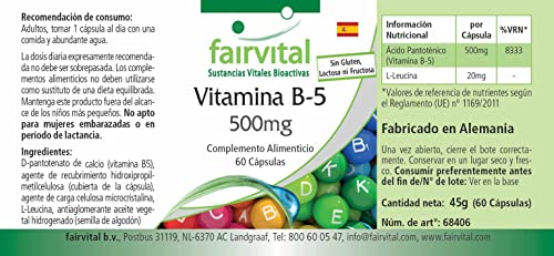 Vitamin B5 Kapseln 500mg von Fairvital, Pantothensäure, 60 Stück