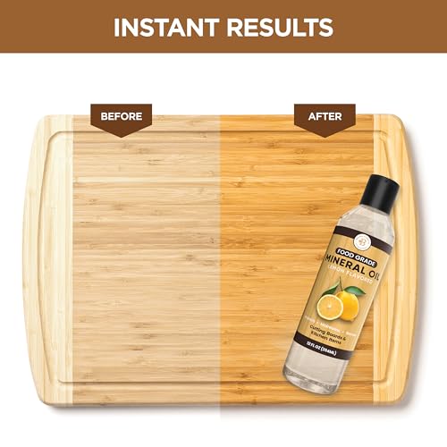 Image of Food Grade Mineral Oil for Cutting Boards - 12 oz Lemon Enriched Butcher Block Oil & Wood Conditioner for Bamboo, Teak, Utensils, Marble, Soapstone, Restores & Protects, Made in USA
