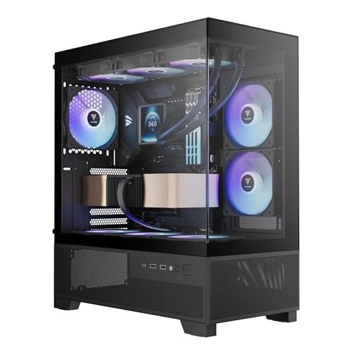 GAMDIAS AURA GC12 ARGB ATX Mid Tower Gaming PC Case, 270° Full-View Tempered Glass, 6 x 120mm ARGB Fans, Magnetic Dust Filter, Tool-Free Installation, Black