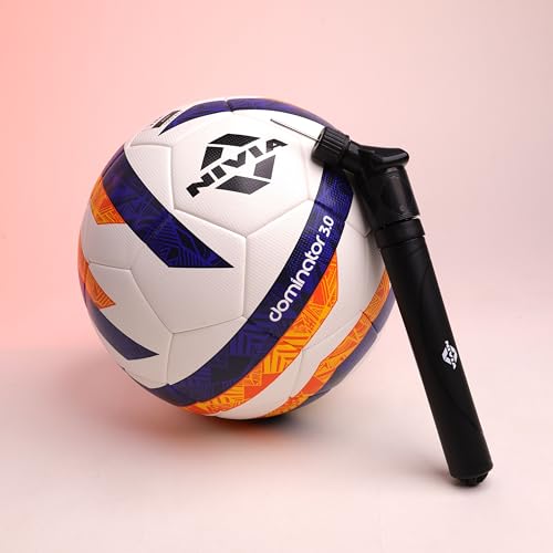 Image of Nivia Dominator 3.0 Football with Ball Pump, Match Ball, 32 Panels, Durable & Soft PU Leather, FIFA Basic, to Play on Both Natural and Artificial Grass (Size - 5, Multicolor)