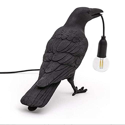 Image of NorDiem Crow Table Lamps Bird Desk Lamp Bedroom Wall Sconce lamp Light Resin Decoration E12 110V LED Bulb (Black Sitting Table Lamp)