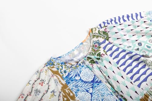 Image of CHARTOU Women Boho Floral Printed Long Dress Summer Lantern Half Sleeve Beach Flowy Loose Swing Chiffon Sundress