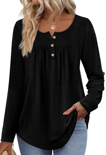 WIHOLL Long Sleeve Shirts for Women Fall Outfits 2025 Crewneck Casual Tunic Tops Trendy Blouses Fashion Clothing2