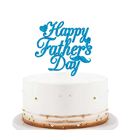 12Pcs Light Blue Glitter Happy Father's Day Cake Toppers Food Picks Cake Decoration For Father's Day Day Dad's Birthday Party Suppliers #TOP12