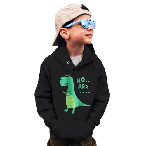 Boys' Long Sleeve Hooded Sweatshirt Boys Sweatshirts Crewneck Truck Shirt Dinosaur Long Sleeve (Black, 6-7 Years)