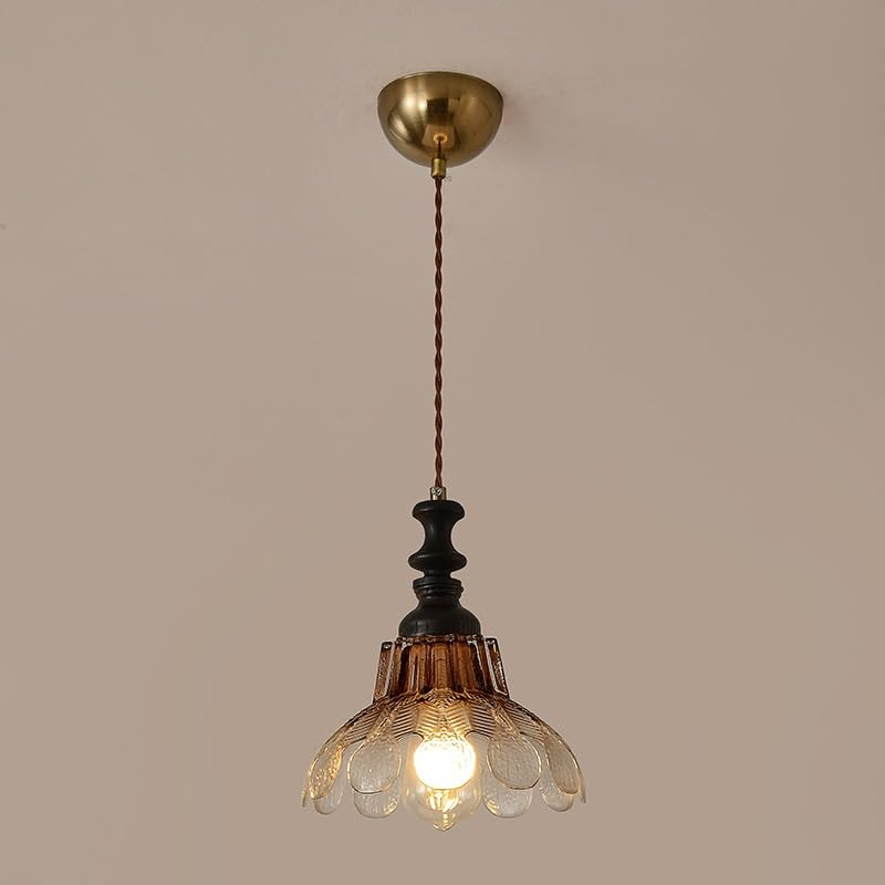 Bar Suspension Rural Lampe en bois massif et verre soufflé d'une grande finesse