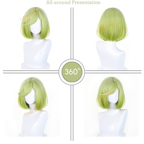 Image of LABEAUTE Coco Cosplay Wig 30cm Green Short Bob Wig for Witch Hat Atelier Costume Heat Resistant Synthetic Hair for Halloween /Party