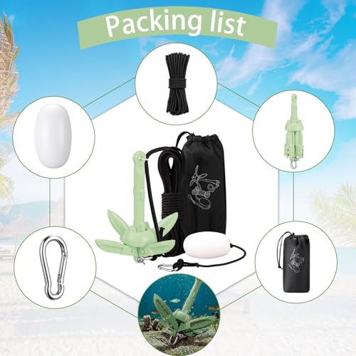 Image of MorningRo 1 Pack 1.5 /3.5 lb Marine Kayak Anchor Kit with 40ft Rope and Buoy Folding Grapnel Boat Anchor Kit Kayak Fishing Accessories for Small Boats, Canoe, SUP Paddle Boards